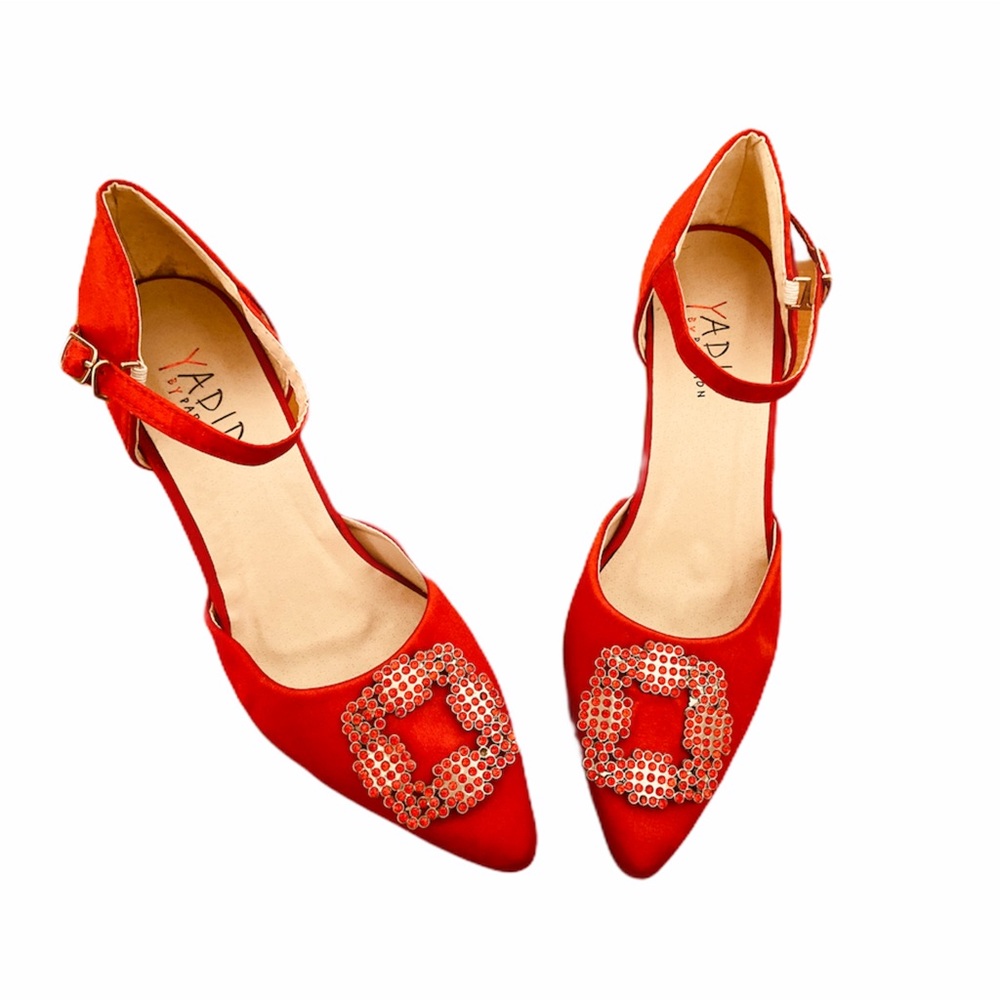 Rhinestone studded pointed toe heels